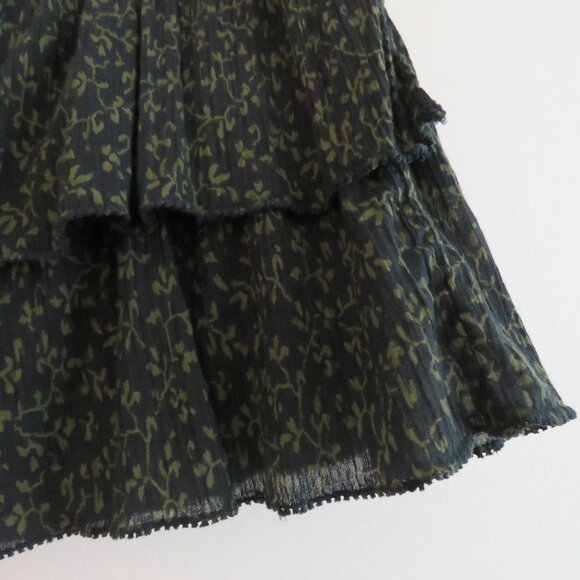 ULLA JOHNSON Ella Tiered Micro Dark Floral Ruffle Crepe Skirt Academia Boho 4 - Picture 8 of 11